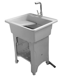 Lavabo autoportante in plastica grigio con kit di scarico e tubo di ingresso per applicazioni in villa, laboratorio e lavanderia esterna - Product Image 1