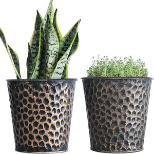 Metal Copper Planter Set of 2, Hammered Plant Pots Use as Vase Candle Holder Christmas Decor Metal Planter - Product Image 1