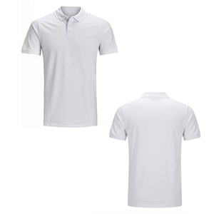 เสื้อโปโลแขนสั้นสีขาวสำหรับผู้ชาย ผ้าฝ้าย 100% สไตล์ลำลอง ระบายอากาศได้ดี สีพื้น ทอแบบธรรมดา ทรงปกติ - Product Image 4