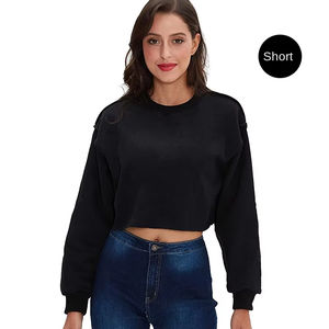 เสื้อฮู้ดผ้ากำมะหยี่ HG875 แบบเรียบยาวสั่งทำได้ ขายส่งสำหรับผู้หญิง ขอบตัดดิบ 100% ผ้าฝ้าย สไตล์สตรีทแวร์ - Product Image 1