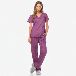 High Quality Unisex Knitted Cotton Hospital <b>Scrub</b> Set Medical Uniforms Breathable Comfort Customized Color Logo Needle Detection - Product Image 2