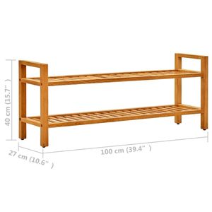 Scarpiera in legno massello di quercia con 2 ripiani 39.4 "x 10.6" x 15.7 "-soluzione di stoccaggio resistente ed elegante - Product Image 6