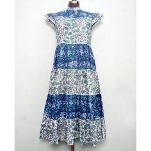 Vestido Mini de Verano con Estampado Floral, Cuello Redondo, Manga Corta, Tejido de Algodón Orgánico Cómodo, Detalle de Botones, Estilo Casual de Playa Hindú - Product Image 1