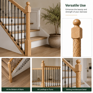 Poteau d'escalier en bois massif EFS, design traditionnel, durable pour les projets d'escaliers - Product Image 3