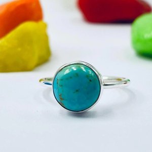 Handmade 925 Sterling Silver Round <b>Turquoise</b> <b>Ring</b> Southwestern Style Boho Gemstone Jewelry for Women - Product Image 6