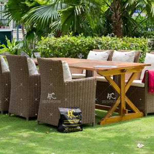 Juego de Comedor de Mimbre y Ratán Sintético, Mesa de Madera y 8 Sillas, Muebles de Exterior, Éxito de Ventas de Verano - Product Image 1