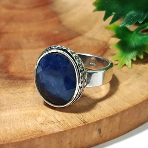 Natural Blue Sapphire Gemstone <b>Ring</b>, 925 Sterling <b>Silver</b> Faceted Gemstone <b>Ring</b>, <b>Statement</b> <b>Rings</b>, Handmade Jewelry - Product Image 3