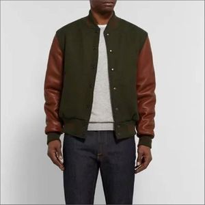 Chenille Patches Logo Polyester Sleeve Stand Collar Solid Pattern Button Detail Letterman Varsity Jackets for <b>Men</b> - Product Image 6