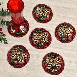 Handmade Beaded <b>Coasters</b> for Drinks or Coffee <b>Table</b>, Set , Christmas <b>Coasters</b> for Farmhouse Style <b>Table</b>, Decorative - Product Image 3