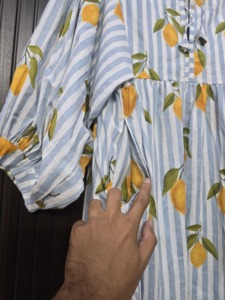 Gray Striped <b>Lemon</b> Print Cotton <b>Dress</b> Three Quarter Sleeve Length Soft Breathable Club <b>Dress</b> - Product Image 6