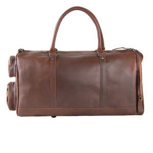 Men's Genuine Leather <b>Duffel</b> <b>Bag</b> 30-40L Zipper Closure Adjustable Strap Casual Gym Travel <b>Bag</b> Solid Brown Color - Product Image 4