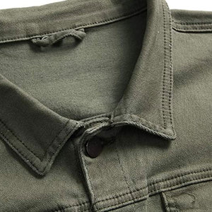 Veste en jean vert olive pour homme, col rabattu décontracté, délavée, simple boutonnage, coupe classique, style automne - Product Image 3