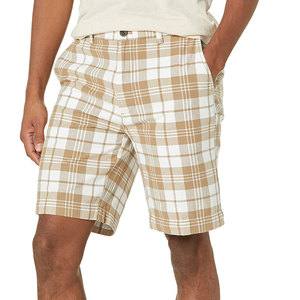 Men's Plaid Cotton Shorts Beige White <b>Checkered</b> Pattern Casual Summer Wear - Product Image 1