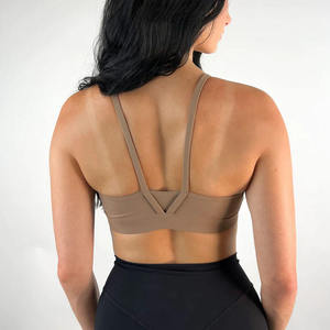 Soutien-gorge de sport sans couture pour femme, col rond, bretelles spaghetti, soutien moyen, yoga, fitness, gris uni - Product Image 4