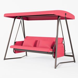 Red Outdoor Patio 3-Seater Metal Swing Chair with <b>Cushion</b> and Adjustable Canopy for Swing <b>Beds</b> - Product Image 1