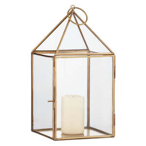 Lanterne à bougie classique en acier inoxydable et verre, finition dorée brillante, pour la décoration d'événements et de Noël, lanterne suspendue - Product Image 2