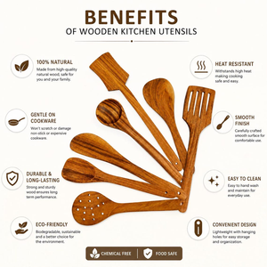 Ensemble d'ustensiles de cuisine en bois : spatule, cuillère, spatule ajourée, outils de mélange pour la cuisine domestique - Product Image 5