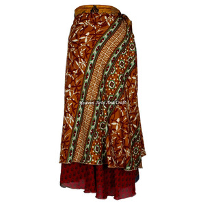 Falda Larga de Seda Sari 100% Vintage, Tienda en Línea de Faldas de Seda Indias al por Mayor, Fabricante y Mayorista de Faldas Envolventes de Seda - Product Image 4