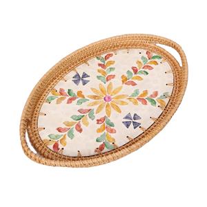 Bandeja de Servir de Bambú Hilado a Mano, Sostenible, Ovalada, con Diseño Floral Colorido, Ecológica, para Cocina y Mesa de Comedor, Venta al Por Mayor - Product Image 1