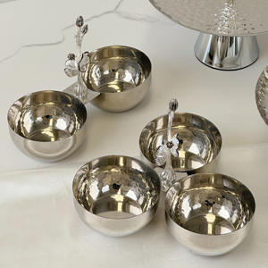 Luxury Hammered Silver <b>3</b> Section Serving Bowl With Floral Branch Handle Elegant Metal Triple Nut Tray For Home Decor - Product Image 5