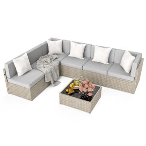 Muebles de Jardín, Conjunto de Sofá Seccional de Ratán de 7 Piezas - Product Image 1