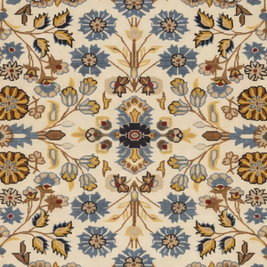 พรมทอมือลายดอกไม้เปอร์เซีย ทำจากขนสัตว์/ไหม เป็นมิตรกับสิ่งแวดล้อม สีไอวอรี่บลู ดีไซน์สวนแบบดั้งเดิม สำหรับใช้ในบ้านและเดินทาง - Product Image 1