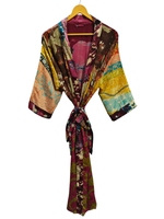 Robe kimono de luxe en soie patchwork, cache-maillot de bain, tenue de nuit, longue robe, kimono indien vintage fait main en soie de sari recyclée