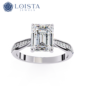 Bague solitaire en diamant de laboratoire 3 carats, taille émeraude, or 14 carats, bijoux fins, bijoux éthiques et durables - Product Image 3
