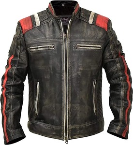 Men Skull Print Genuine Leather <b>Biker</b> <b>Jacket</b> Motorcycle <b>Jacket</b> - Product Image 1