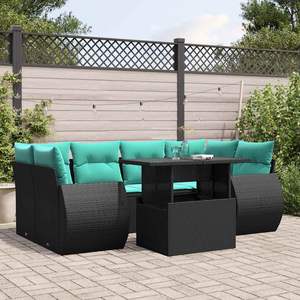 Ensemble de canapés de jardin en polyrotin noir 7 pièces avec coussins, mobilier d'extérieur de style contemporain - Product Image 1