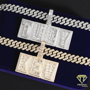 Colgante Personalizado con Nombre Horizontal de Diamantes VVS Cultivados en Laboratorio, Estilo Baguette, con Letras Engastadas, Cadena Cubana, Joyería Hip Hop - Product Image 6