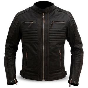 Winter Men's Genuine Leather Canvas Breathable <b>Jacket</b> High Street Style Fashion Collar <b>Punk</b> Motorcycle Washed Long Sleeve - Product Image 2