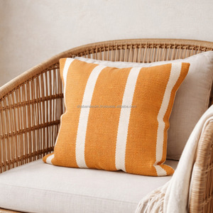 Yellow Handwoven 20x20 Custom Size Cushion cover Square Handloom Washable Striped Zipper Bed Decor Woven Pillowshams - Product Image 3