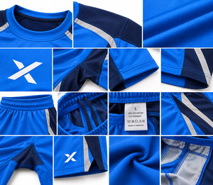 Ropa de entrenamiento de gimnasia para hombres y niños |   Color Azul Marino con Bloques de Seis Colores |   Ropa Deportiva de Spandex/Poliéster |   Secado Rápido | - Product Image 4