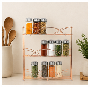 Support de rangement de cuisine durable avec finition cuivrée, organisateur d'épices moderne à trois niveaux en métal, type sur pied - Product Image 3