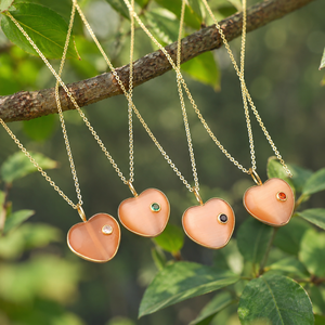 Gemstone Peach Cat's Eye Cubic Zirconia Pendant heart shape pendant Cable Chain 18K Gold Plated Brass Punk gift for birthday - Product Image 1