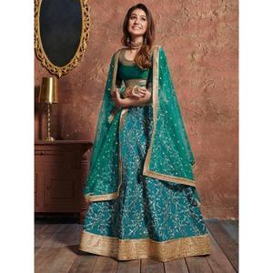 Teal Green <b>Sequins</b> <b>Art</b> Silk Wedding Wear Lehenga Choli - Product Image 5