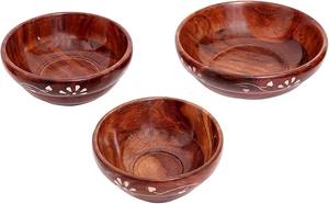 Ensemble de bols en bois d'acacia de qualité supérieure, faits à la main, bols de service en bois naturel pour salade, fruits, soupe, cuisine, salle à manger - Product Image 3
