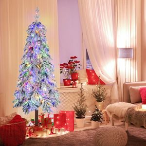 Albero di Natale Articolato di 1,8 Metri con 458 Punte Ramificate Innevate e Luci LED Bianco Caldo - Product Image 1