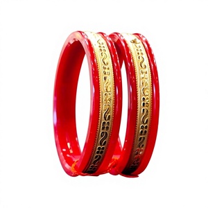 Elegant 22K Solid Gold Pola <b>Bangles</b> for Women Traditional Red Coral Gold Plated Jewelry <b>Set</b> for Ethnic Wedding Wear - Product Image 1