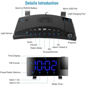 Radio Reloj Despertador Digital LED con Pantalla Curva de 7.7 Pulgadas, Doble Alarma, 4 Niveles de Intensidad, Función de 12/24 Horas, Relojes Especiales - Product Image 2