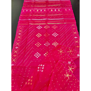 Sari en coton Jamdani imprimé numériquement, de luxe et traditionnel, pour femmes, protection solaire, séchage rapide, toutes saisons, collection mariage et fête - Product Image 5