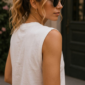 T-shirt sans manches respirant en coton peigné 100 % pour femme – Vente en gros - Product Image 2