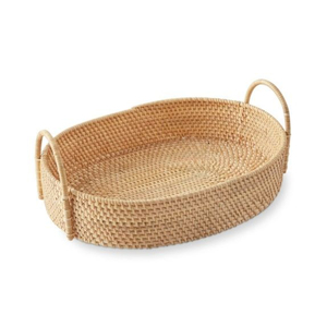 TOP SELLING Hand-Woven Natural Rattan Serving <b>Tray</b> with Handles - <b>Round</b> Eco-Friendly Decorative Wicker <b>Tray</b> for Coffee <b>Table</b>, Br - Product Image 4