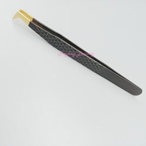 Pince à épiler en métal de haute qualité pince à épiler d'extension de cils en or noir Volume de pointe de fibre 45 pince à cils à 90 degrés - Product Image 3