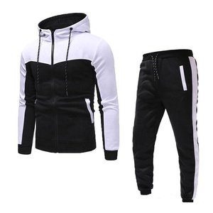 Men's Hooded Tracksuit Set Color Blocking <b>Full</b> <b>Zip</b> <b>Sweatshirt</b> Joggers Streetwear Lightweight Winter 100% Cotton Material - Product Image 3