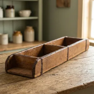 Plateau de rangement en bois pour moule à briques double, fait main avec bande de fer, style ferme, pour jardin, entrée, salon, maison, hôtel, décoration - Product Image 3