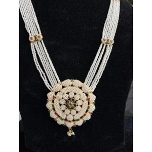 Juego de Collar y Pendientes Jaal Puwai Rani Haar, Hecho a Mano en India, Chapado en Oro, con Piedras Naturales Blancas y Rojas, para Mujer - Product Image 3