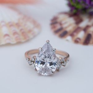 925 <b>Silver</b> <b>Solid</b> 14K Yellow Gold Plated 5-Prong Setting VVS Moissanite Engagement Ring 1.10 CT Pear Shape for Certified Hip Hop - Product Image 1