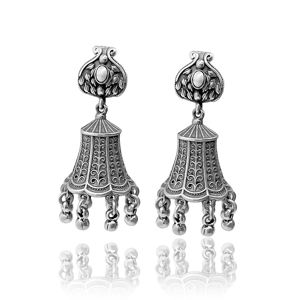 Boucles d'oreilles pendantes Jhumka tribales en argent sterling 925 oxydé, faites à la main, ethniques, vintage, pour fiançailles, mariage, fête, cadeau - Product Image 2